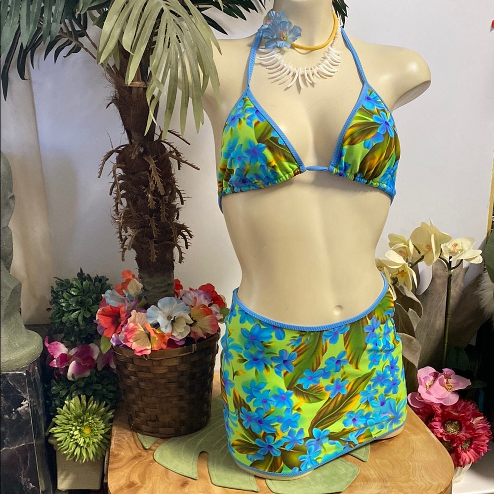 Vtg Pan Dulce Tropical Mini Skirt Set